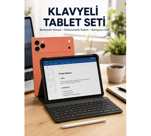 Klavyeli Tablet PC Kalem Kılıf ve Ekran Koruyucu Hediyeli Android Set