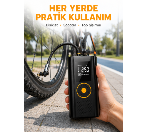 Çok Amaçlı Dijital Lastik Pompası Araç Bisiklet Top Uyumlu Yeni Nesil