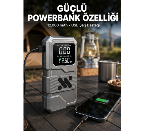 LED Işıklı Akü Takviye ve Lastik Şişirme Cihazı