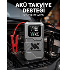 Taşınabilir Araç Akü Takviye ve Hava Kompresörü Powerbank Özellikli