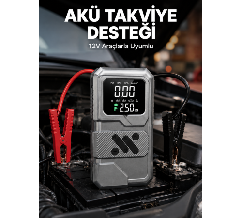 Taşınabilir Araç Akü Takviye ve Hava Kompresörü Powerbank Özellikli