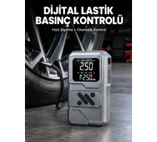 12.000 mAh Akü Takviye Destekli LED Işıklı Araç Kompresörü