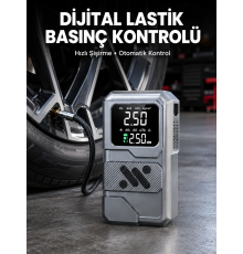 12.000 mAh Akü Takviye Destekli LED Işıklı Araç Kompresörü