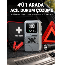 Araçlar İçin Akü Takviye Lastik Şişirme ve Powerbank Cihazı