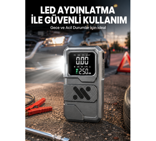 Çok Fonksiyonlu Akü Takviye ve Taşınabilir Hava Kompresörü