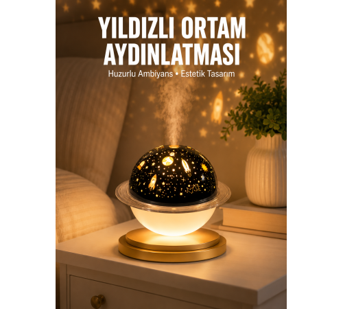Hava Nemlendirici Led Işıklı Gece Lambası Yıldız Görünümlü Renk Değiştiren