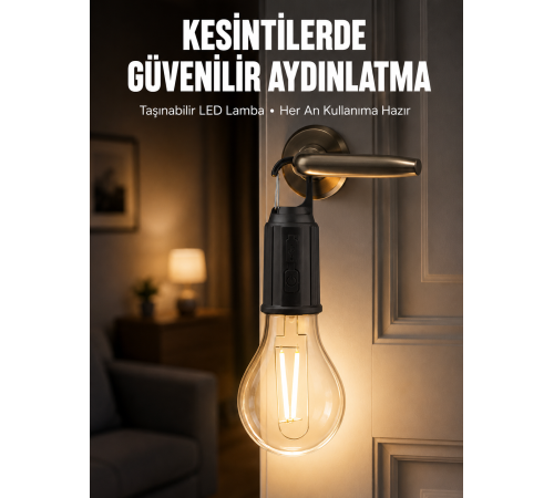 Şarjlı Aydınlatma Ampul Tasarımlı Ambians Işık Askılı Kamp Lambası