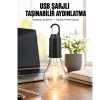 Şarjlı Dekoratif Kamp Lambası Askılı Ampul Led Işık Type-C Girişli