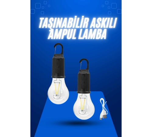 Askılı Kırılmaz Led Işık Kamp Bahçe Lambası Taşınabilir Led Ampul Şarjlı