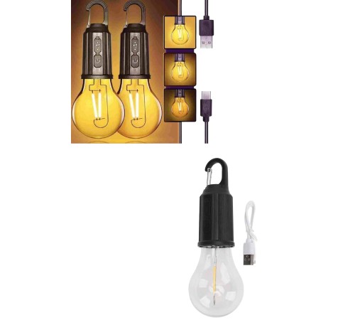 3 Farklı Mod LED'li Şarjlı Asma Kancalı Kamp Lambası Taşınabilir Ampul