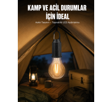 Taşınabilir Askılı Ampul Kamp Lambası Askılı Type-C Şarjlı Bahçe Lambası