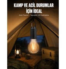 Taşınabilir Askılı Ampul Kamp Lambası Askılı Type-C Şarjlı Bahçe Lambası