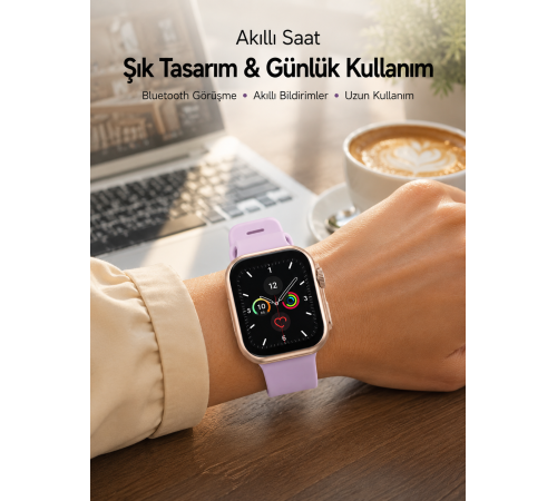 Bluetooth Telefon Görüşmesi, Nabız Ölçümü ve Uyku Takibi Özellikli Akıllı Saat