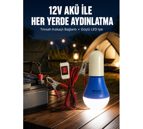 12V LED Ampul Timsah Kıskaçlı Taşınabilir Aydınlatma