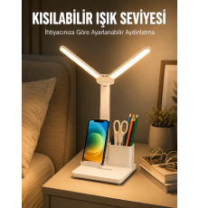 Kısılabilir LED Masa Lambası – Kalemlik, Telefon Standı ve Okuma Işığı Bir Arada Yeni Nesil