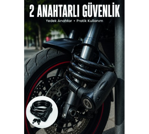 180 cm Uzun Çelik Halatlı Anahtarlı Kilit ile Güvenli Park Deneyimi