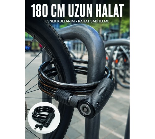 Motosiklet, Bisiklet ve Elektrikli Scooter İçin Ağır Hizmet Tipi Çelik Halat Kilidi