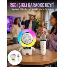 Karaoke Özellikli Astronot Bluetooth Hoparlör Kablosuz Mikrofonlu
