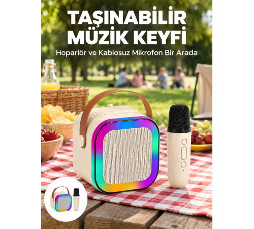Kablosuz Karaoke Mikrofon Hoparlör Seti Güçlü Ses Çıkışı Yeni Nesil