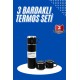 Termos Seti 3'lü Bardak Seti Isı Dayanıklı Siyah Paslanmaz Çelik Vakumlu