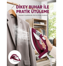 Yeni Nesil Kırmızı Buharlı Ütü 2200 Watt Seramik Tabanlı Yüksek Buhar Gücü