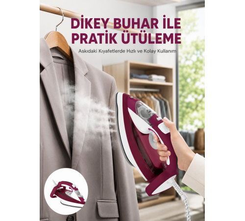 Yeni Nesil Kırmızı Buharlı Ütü 2200 Watt Seramik Tabanlı Yüksek Buhar Gücü