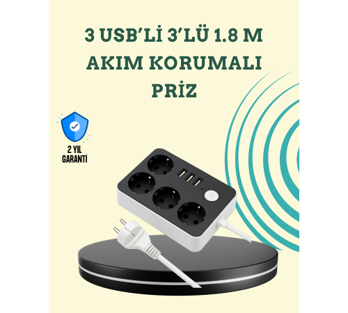 7 Cihazı Aynı Anda Destekleyen 3 USB Portlu 4’lü Priz