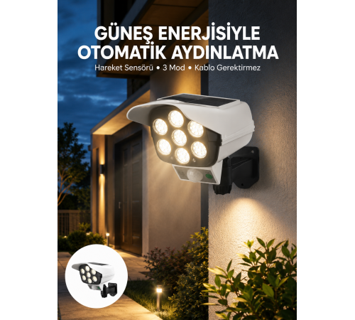 Uzaktan Kumandalı Güneş Enerjili LED Güvenlik Lambası Kamera Tipi Hareket Sensörlü Yeni Nesil