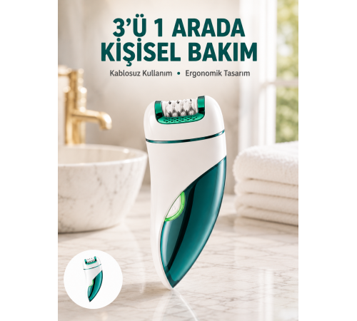 Çok Fonksiyonlu Epilatör 600mAh 90 Dakika Kullanım LED Metal Başlık Su Geçirmez Yeni Nesil