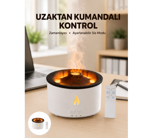 Alev Efektli Buhar Makinesi – Aromaterapi, Nemlendirme ve Işık Modlu Tasarım Yeni Nesil