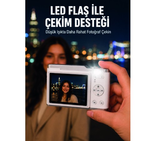 Beyaz 4K Video Kayıtlı 48 MP Dijital Fotoğraf Makinesi Otomatik Odaklama