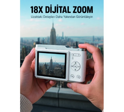 Kompakt Dijital Fotoğraf Makinesi Beyaz 18X Dijital Zoom Destekli