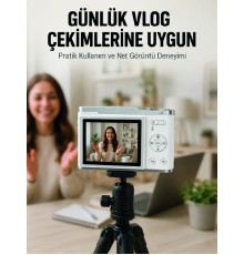 Beyaz 4K Dijital Kamera 2.4 İnç HD Ekran ve LED Flaşlı