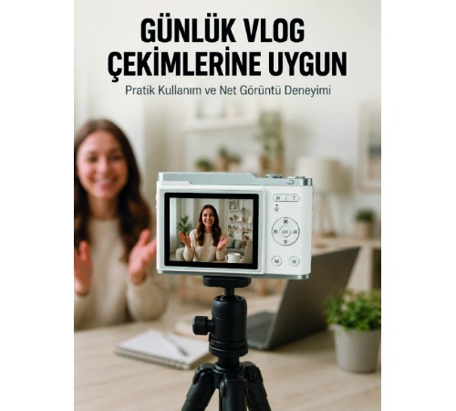 Beyaz 4K Dijital Kamera 2.4 İnç HD Ekran ve LED Flaşlı