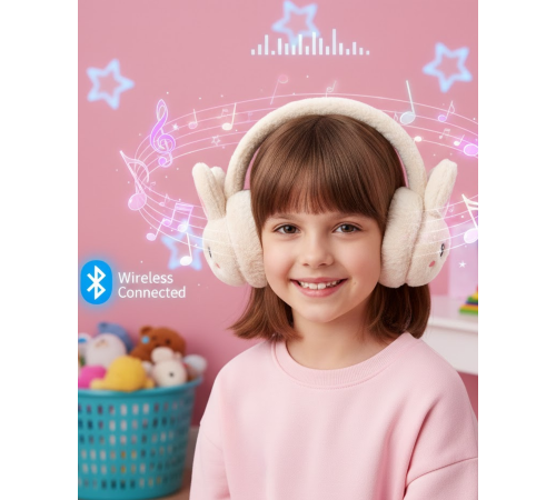 Peluş Tavşan Kulaklı Bluetooth Kulaklık Kablosuz Müzik ve TF Kart Destekli