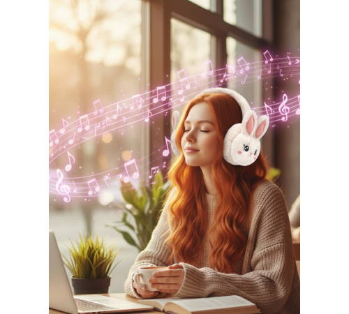 Peluş Tavşan Kulaklı Bluetooth Kulaklık Kablosuz Müzik ve TF Kart Destekli