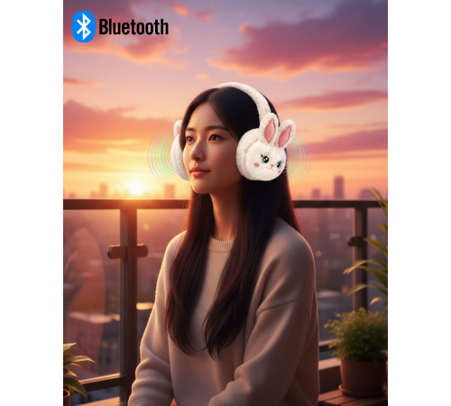Peluş Tavşan Kulaklı Bluetooth Kulaklık Kablosuz Müzik ve TF Kart Destekli