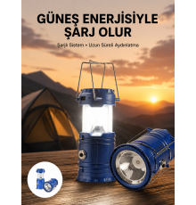 Kamp Feneri Şarj Edilebilir Güneş Enerjili Işıldak USB Şarjlı