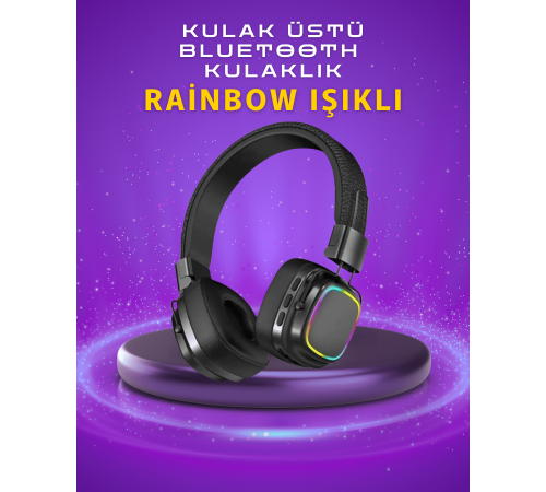 Bluetooth 5.3 Rainbow Işıklı Kulak Üstü Kablosuz Kulaklık