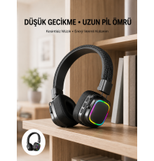 Bluetooth 5.3 Rainbow Işıklı Kulak Üstü Kablosuz Kulaklık Yeni Nesil