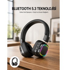 Renkli Işık Efektli Bluetooth 5.3 Müzik Kulaklığı Yeni Nesil