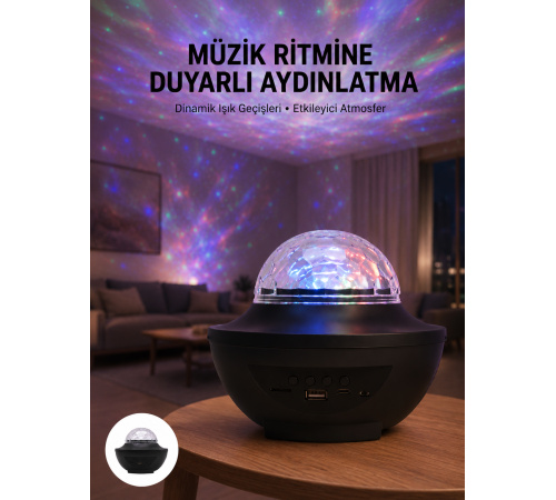 Çok Renkli Projektör Lamba Disko Topu Gece Lambası Kablosuz