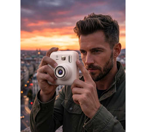 Eğlenceli Baskılı Çocuk Fotoğraf Makinesi Video Çekim 4 Rulo Kağıt 5 Kalem Set