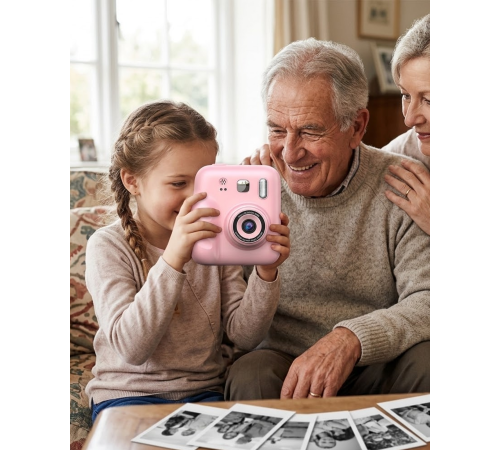 HD Ekranlı Çocuk Fotoğraf Makinesi Video Kayıt ve Baskı Kağıdı Kalem Hediyeli