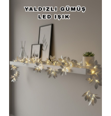 Yaldızlı Gümüş Yaprak LED Işık Pilli Dekoratif Ortam ve Yılbaşı Aydınlatması