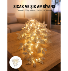 Gümüş Yaprak Tasarımlı LED Işık Pilli Ev ve Vitrin Dekoru