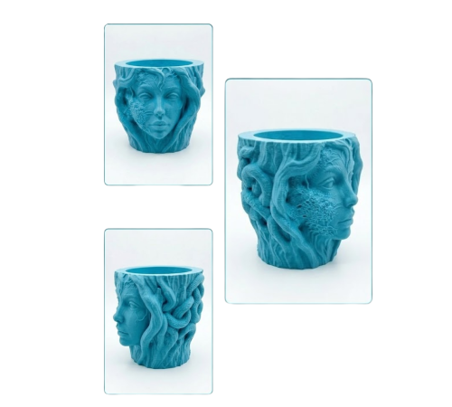 Estetik Kadın Yüzü Heykel Tasarımlı Dekoratif 3D Saksı Vazo