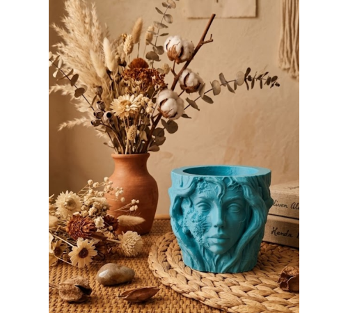 Estetik Kadın Yüzü Heykel Tasarımlı Dekoratif 3D Saksı Vazo