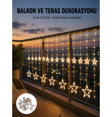 Yıldız Figürlü Perde Peri Led 3x3 Metre Dekoratif Işık Yeni Nesil