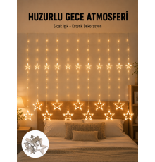 Yıldız Desenli Perde Tipi Peri Led 3x3 Metre Aydınlatma Yeni Nesil